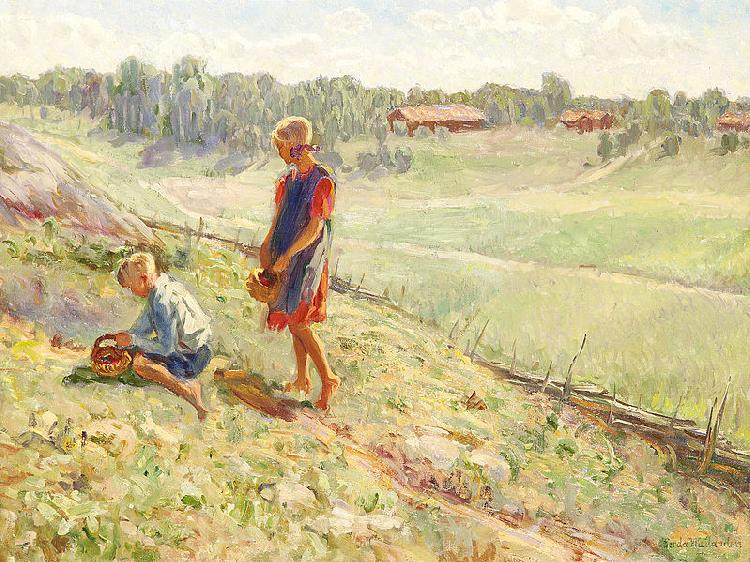 Alf Wallander Berry Picking Children a Summer Day Spain oil painting art